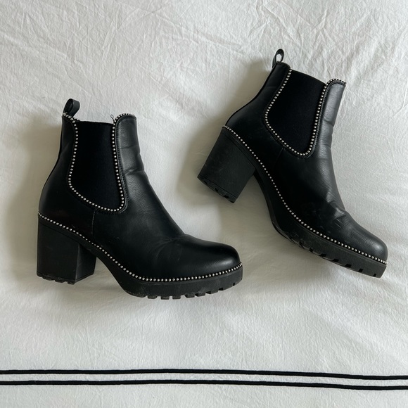Black Heeled Boots w/ Silver Studs - Picture 1 of 6
